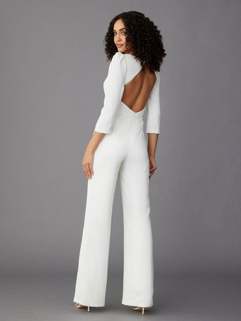 パーティードレス 花嫁の母用 Vネック 長袖 ジャンプスーツ 結婚式のゲストドレス