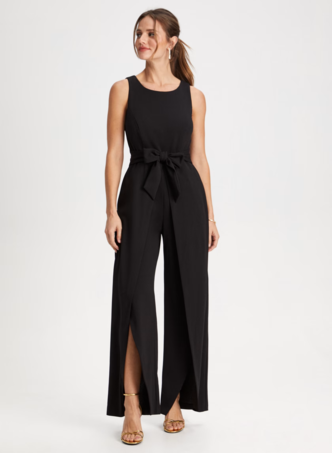 NoirRobe de mère col bijou combinaison sans manches ceinture longueur au sol robes d'invitées de mariage