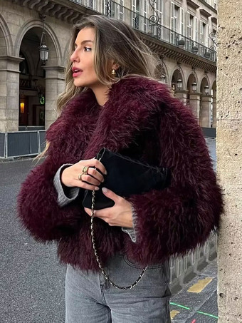 Eco-friendly Fur Coat Lapel Long Sleeves Winter Faux Fur Coat