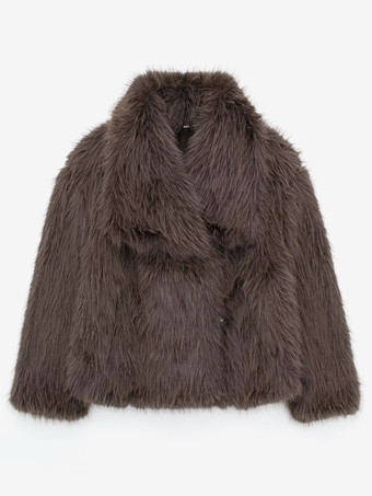 ブラウン フェイクファーコート 心地よい冬用レディース シックな環境に優しいファージャケット ワインレッド