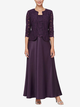 プラムブライダルマザードレス スクエアネック 長袖 Aライン レース ゲストドレス 結婚式用