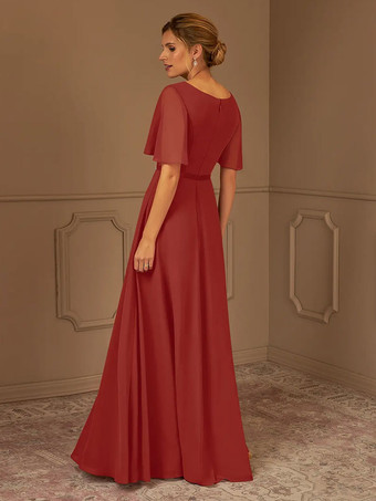 ブライダルマザードレス Vネック 半袖 Aライン サッシュ 床長さのゲストドレス 結婚式用