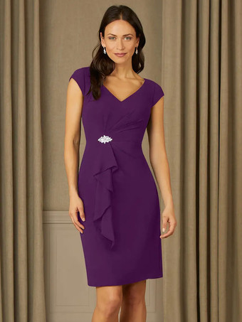 プラムブライダルマザードレス Vネック半袖プリーツラインストーン詳細ゲストドレス結婚式用