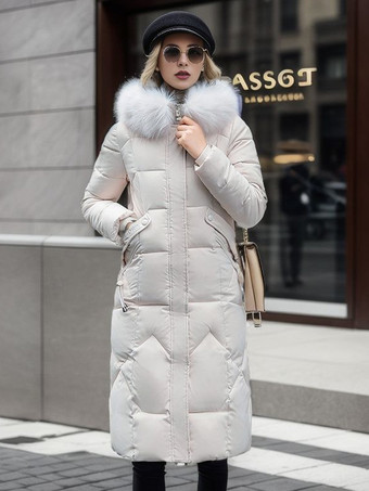 ホワイト 延縄コート フード付き ジップアップ フード付き 上質 カジュアル 冬 アウター