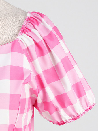 レトログラマードレス スウィートハートネック パフスリーブ 水玉模様 カジュアルロングドレス