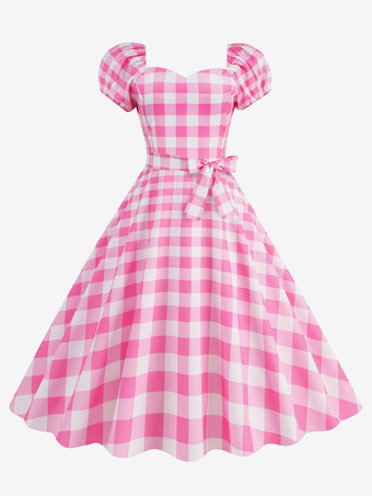 Vintage Dress Sweetheart Neck Puff Sleeves Polka Dots Casual Long Dresses