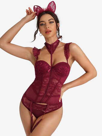 レッド キャットウーマン コスチューム 女性用 かわいい バレンタイン レース ポリエステル