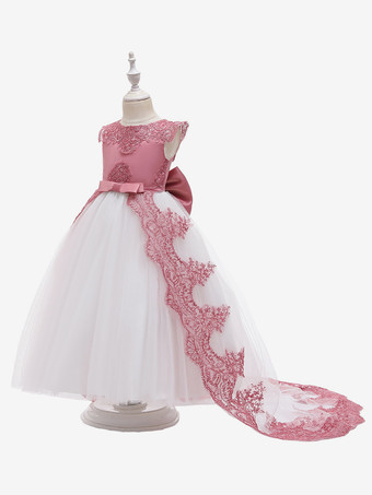 フラワーガールドレス シャンパンレース ノースリーブ ジュエルネック フラワーガールドレス