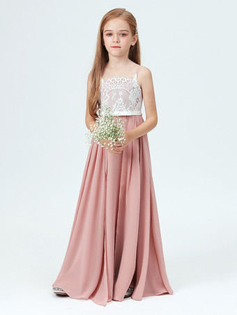 フラワーガールドレス ソフトピンク レース ノースリーブ スクエアネック フラワーガールドレス