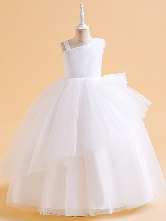 ホワイト フラワーガールドレス グリーン クリスマス チュール ノースリーブ デザインネックライン フラワーガールドレス