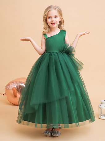 フラワーガールドレス グリーン クリスマス チュール ノースリーブ デザインネックライン フラワーガールドレス
