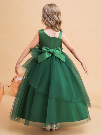 フラワーガールドレス グリーン クリスマス チュール ノースリーブ デザインネックライン フラワーガールドレス