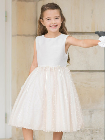 シャンパンカラーフラワーガールドレス シャンパン ポリエステル ノースリーブ ジュエルネック フラワーガールドレス