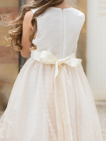 フラワーガールドレス シャンパン ポリエステル ノースリーブ ジュエルネック フラワーガールドレス