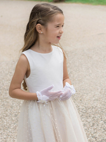 フラワーガールドレス シャンパン ポリエステル ノースリーブ ジュエルネック フラワーガールドレス