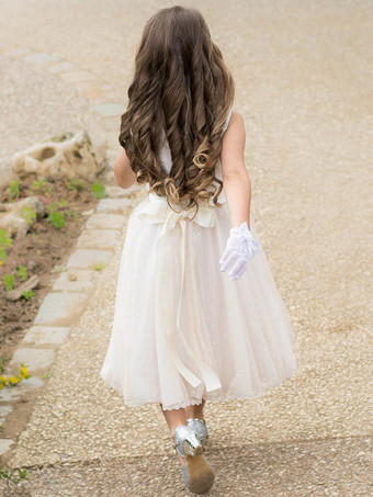 フラワーガールドレス シャンパン ポリエステル ノースリーブ ジュエルネック フラワーガールドレス