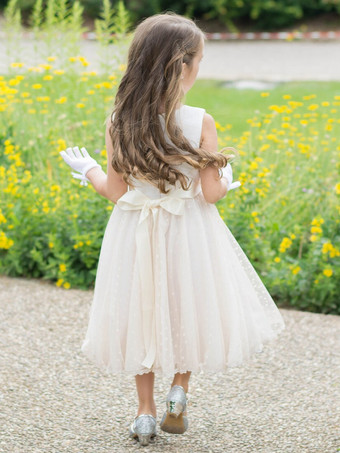 フラワーガールドレス シャンパン ポリエステル ノースリーブ ジュエルネック フラワーガールドレス