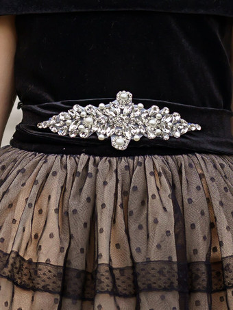 フラワーガールドレス ブラック ポリエステル 半袖 ジュエルネック フラワーガールドレス