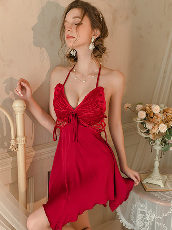 ベビードール ランジェリー ベビードール 女性用 ブルゴーニュ バックレス ポリエステル セクシー