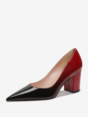 rojo+negroDe mujer Tacones en bloque Zapatos sin cordones con punta en punta color burdeos