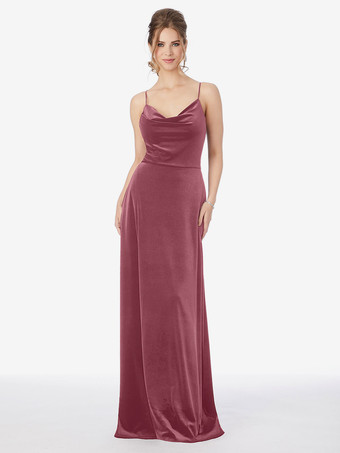 フクシャピンクブライドメイドドレス ベロアシース マキシレングス プロムドレス