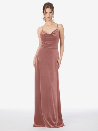 ダークピンクブライドメイドドレス ベロアシース マキシレングス プロムドレス