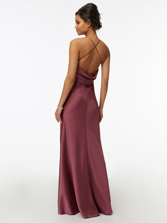 ブライドメイドドレス シース マキシレングス ジッパー サテン生地 ウェディングパーティードレス