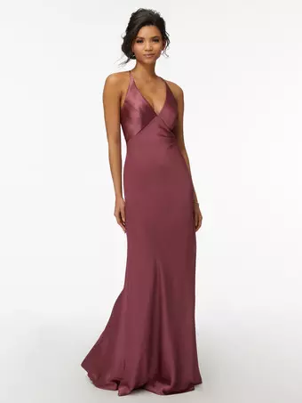 Abiti da damigella d'onore in chiffon monospalla A-Line increspatura pieghettata senza maniche abito da sera formale con fessura, Arancione bruciato, 34