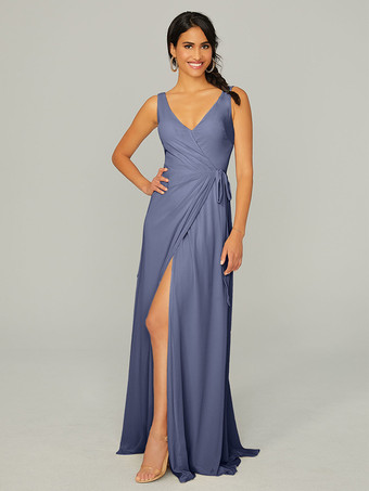 ライラックブライドメイドドレス シフォン Aライン マキシレングス プロムドレス