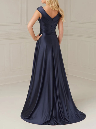 ブライダルマザードレス Vネック ノースリーブ Aライン プリーツ マキシレングス ウェディングゲストドレス