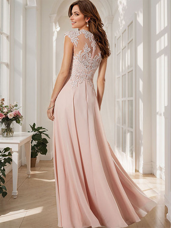 花嫁の母親のためのパーティードレス ジュエルネック ロングスリーブ フロアレングス Aライン ゲストドレス 結婚式用