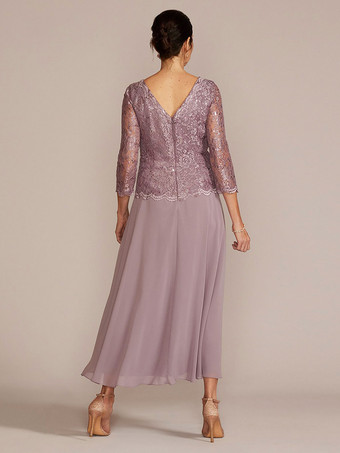 パーティードレス 花嫁の母用 ジュエルネック 七分袖 Aライン レース 足首丈 ゲストドレス 結婚式用