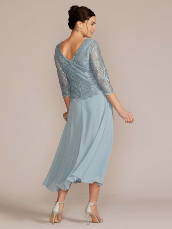 パーティードレス 花嫁の母用 ジュエルネック 七分袖 Aライン レース 足首丈 ゲストドレス 結婚式用