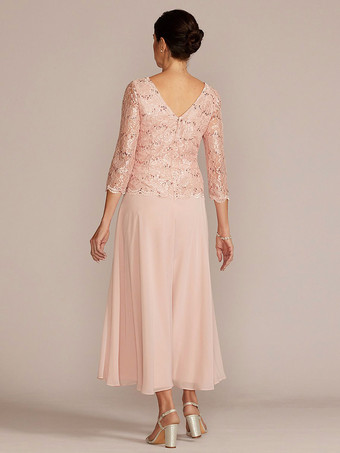 パーティードレス 花嫁の母用 ジュエルネック 七分袖 Aライン レース 足首丈 ゲストドレス 結婚式用