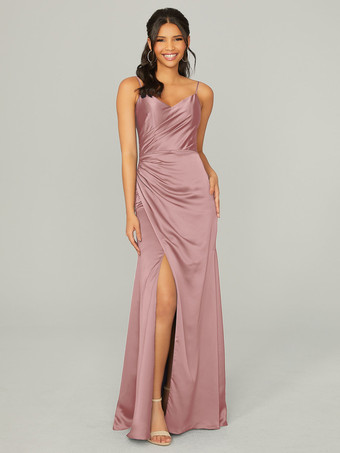 rosaAbito da damigella d'onore tubino abito da cerimonia nuziale in tessuto di raso con cerniera fino al pavimento