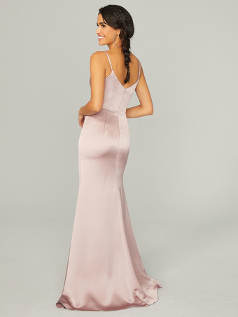 Abito da damigella d'onore tubino abito da cerimonia nuziale in tessuto di raso con cerniera fino al pavimento