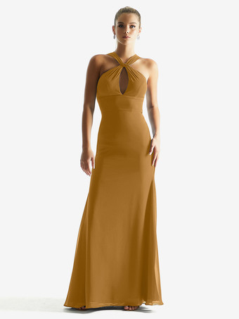 YellowBridesmaid Dresses Sheath Floor-Length Zipper Chiffon Formal Gowns