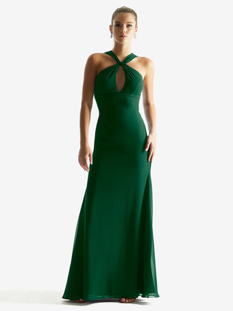 green Bridesmaid Dresses Sheath Floor-Length Zipper Chiffon Formal Gowns