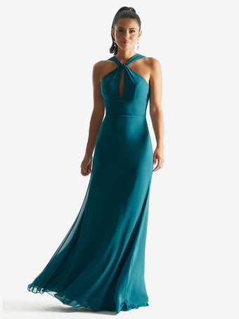 TealBridesmaid Dresses Sheath Floor-Length Zipper Chiffon Formal Gowns