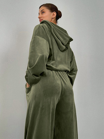 Lounge Set Hooded Top And Wide Leg Bottom 2 Pieces Set