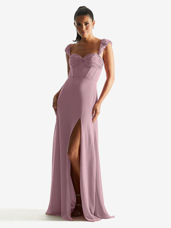 ラベンダーブライズメイド ドレス シース床長さのジッパー シフォン フォーマル ガウン