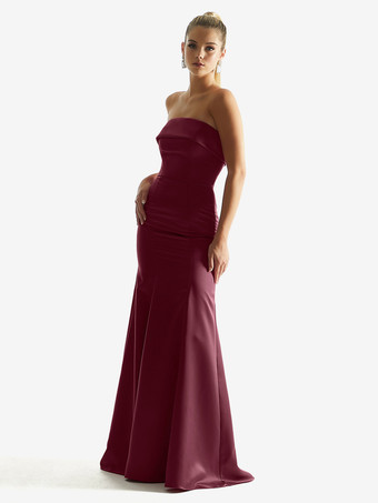 BurgundyBridesmaid Dresses Satin Fabric Mermaid Floor-Length Wedding Party Dress