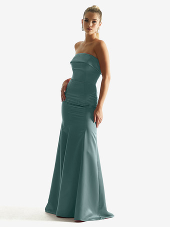 Blue GrayBridesmaid Dresses Satin Fabric Mermaid Floor-Length Wedding Party Dress