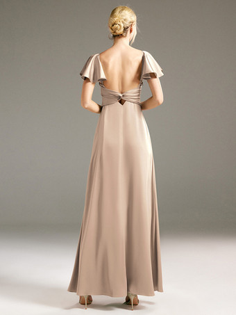 Vestidos de dama de honor Corte A Hasta el suelo Sin espalda Vestido de fiesta de boda de tela satinada