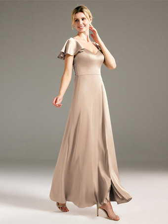 Vestidos de dama de honor Corte A Hasta el suelo Sin espalda Vestido de fiesta de boda de tela satinada