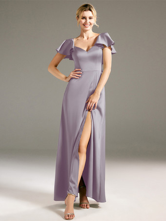 Vestidos de dama de honor Corte A Hasta el suelo Sin espalda Vestido de fiesta de boda de tela satinada