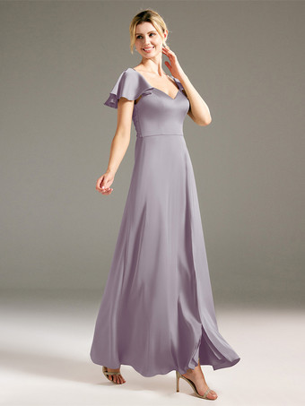 Vestidos de dama de honor Corte A Hasta el suelo Sin espalda Vestido de fiesta de boda de tela satinada