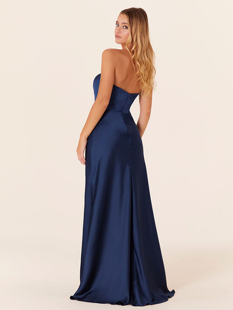 ブライドメイドドレス Aライン マキシレングス ジッパー サテン生地 プロムドレス