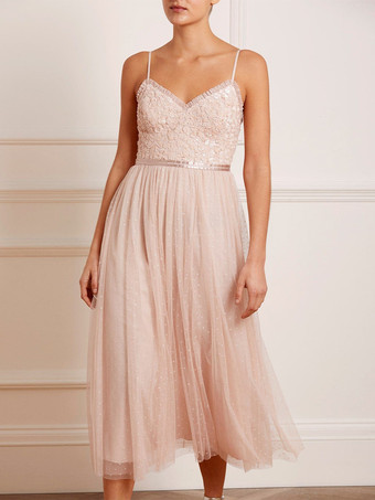 ショートブライドメイドドレス シフォン ノースリーブ ジッパー スクエアネック ウェディングパーティードレス