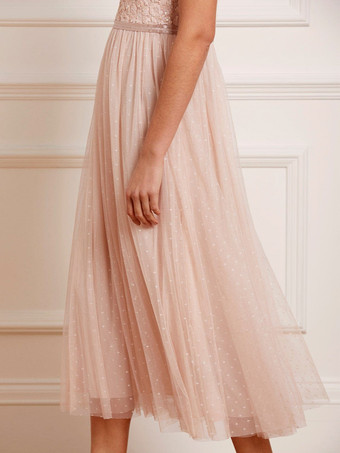 ショートブライドメイドドレス シフォン ノースリーブ ジッパー スクエアネック ウェディングパーティードレス